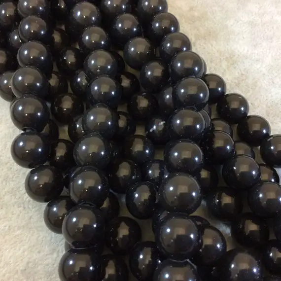 12mm Black Obsidian Round/ball Large Hole Beads - 8" Strand (approx. 17 Beads) - Natural Semi-precious Gemstone - Great For Leather And Hemp
