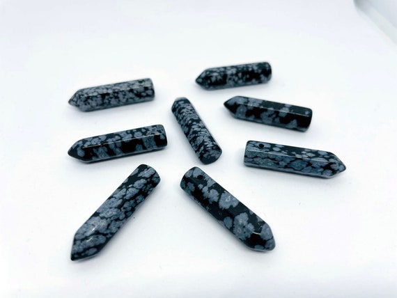 Obsidian Snowflake Gemstone Points, Gemstone Pencil Beads, Top Drilled Gemstone Points, Natural Gemstone Wand, Obsidian Pendant Beads