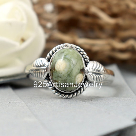 On Sale Rain Forest Jasper Ring, Gemstone Ring, Handmade Ring, 925 Silver Ring, Jasper Stone Ring, Women Ring, Gift For Her, Oval Shape Ring