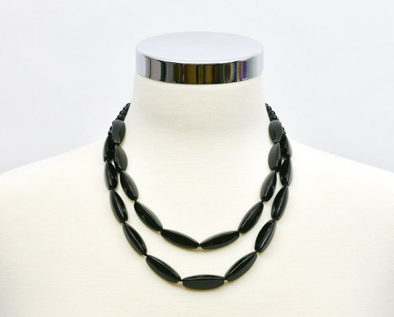 Black Onyx Necklace, Double Strand Gemstone Necklace, Black Statement Necklace, Gemstone Necklace, Handmade Jewelry, Gemstone Jewelry