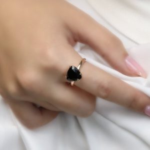 Shop Onyx Rings! Pink Rose Gold Black Onyx Ring · Trillion Cut Black Ring · Semiprecious Ring For Women · Stack Ring Rose Gold · Anniversary Gift Ring | Natural genuine Onyx rings, simple unique handcrafted gemstone rings. #rings #jewelry #shopping #gift #handmade #fashion #style #affiliate #ad