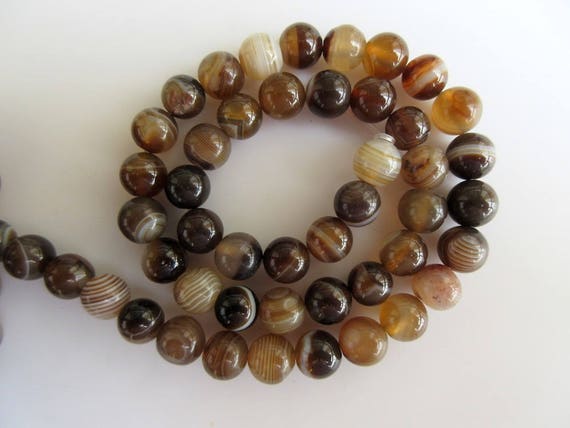 Banded Onyx Large Hole Gemstone Beads, 8mm Banded Onyx Smooth Round Beads, Drill Size 1mm, 15 Inch Strand, Gds560