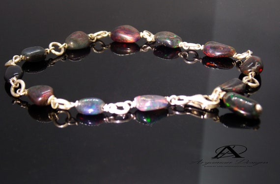 Natural Black Opal Gems Sterling Silver Bracelet Over 7 Colors Energy Jewelry For Women One-of-a-kind Gifts, Wedding Gifts