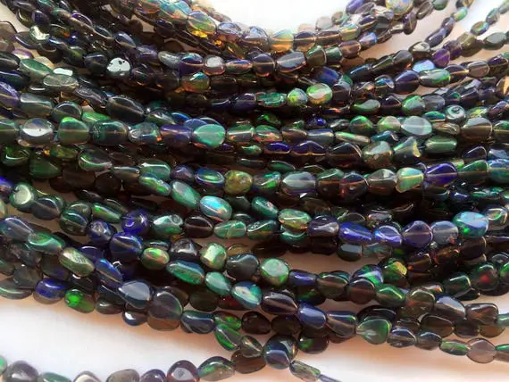 Black Ethiopian Welo Opal Smooth Tumble Beads, Ethiopian Opal Beads, Welo Opal Nugget Beads, 3mm To 7mm Approx, 18 Inches Strand, Gds1049/7
