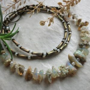 Shop Opal Necklaces! Rough Opal Necklace, rustic October birthstone jewelry with raw white Ethiopian opal chips, Bohemian bead necklace | Natural genuine Opal necklaces. Buy crystal jewelry, handmade handcrafted artisan jewelry for women.  Unique handmade gift ideas. #jewelry #beadednecklaces #beadedjewelry #gift #shopping #handmadejewelry #fashion #style #product #necklaces #affiliate #ad