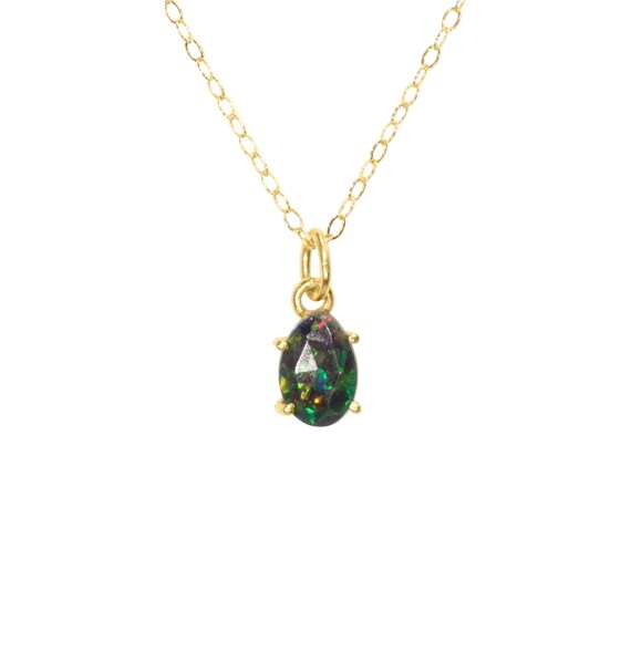 Black Opal Necklace, Fire Opal Pendant, October Birthstone Jewelry, Fancy Opal Necklace, Genuine Opal On A 14k Gold Filled Chain
