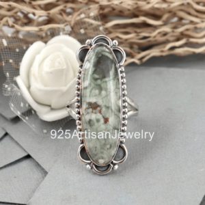 Shop Rainforest Jasper Rings! Oxidized Silver Ring, Rain forest Jasper Ring, Big Oval Gemstone Ring, Handmade Ring, 925 Silver Ring, Jasper Stone Ring, Women Ring Gifts | Natural genuine Rainforest Jasper rings, simple unique handcrafted gemstone rings. #rings #jewelry #shopping #gift #handmade #fashion #style #affiliate #ad