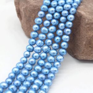 Shop Pearl Rondelle Beads! Hot sale-Blue Freshwater Pearls,Rondelle pearl,8-9mm potato pearls,Baroque pearls,Pearl necklace,Diy  jewelry bead-14-15inches-NP420-3 | Natural genuine rondelle Pearl beads for beading and jewelry making.  #jewelry #beads #beadedjewelry #diyjewelry #jewelrymaking #beadstore #beading #affiliate #ad