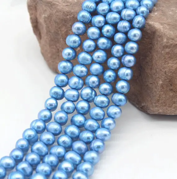 High Quality Blue Freshwater Pearls,round Pearls,8-9mm Pearls,baroque Pearls,pearl Necklace,diy Jewelry Beads-15.5inches-50pcs-bhy005-12
