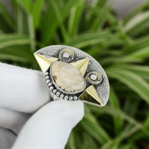 Shop Petrified Wood Rings! Petrified Wood Ring 925 Sterling Silver Ring Adjustable Ring 18K Gold Plated Genuine Gemstone Ring Gift For Her Handmade Women Jewelry | Natural genuine Petrified Wood rings, simple unique handcrafted gemstone rings. #rings #jewelry #shopping #gift #handmade #fashion #style #affiliate #ad