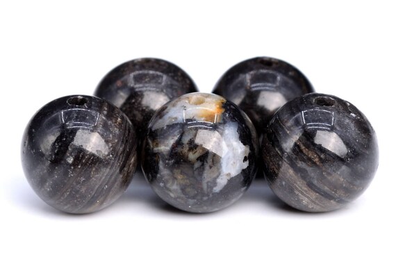 Genuine Natural Petrified Wood Jasper Gemstone Beads 8mm Black Round Aaa Quality Loose Beads (103033)