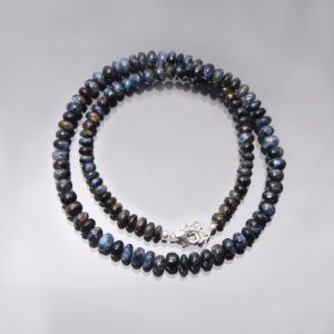 Shop Pietersite Necklaces! Blue Pietersite Beaded Necklace, 5-6mm Pietersite Smooth Rondelle Beads Necklace, Natural Pietersite Beads Jewelry, Anniversary Gift For Her | Natural genuine Pietersite necklaces. Buy crystal jewelry, handmade handcrafted artisan jewelry for women.  Unique handmade gift ideas. #jewelry #beadednecklaces #beadedjewelry #gift #shopping #handmadejewelry #fashion #style #product #necklaces #affiliate #ad