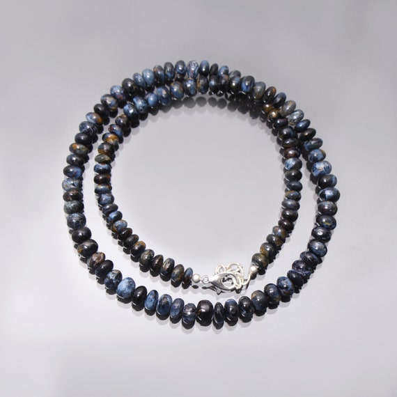 Blue Pietersite Beaded Necklace, 5-6mm Pietersite Smooth Rondelle Beads Necklace, Natural Pietersite Beads Jewelry, Anniversary Gift For Her