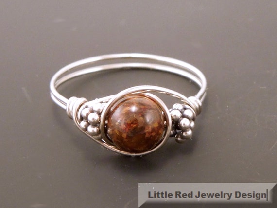 Sterling Silver Pietersite And Bali Bead Wire Ring