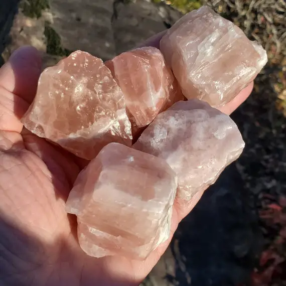 Strawberry Calcite Rough Raw Chunk Crystals For Clearing Emotional Blockages, Heart And Root Chakra Crystals, Stone Of Courage And Happiness
