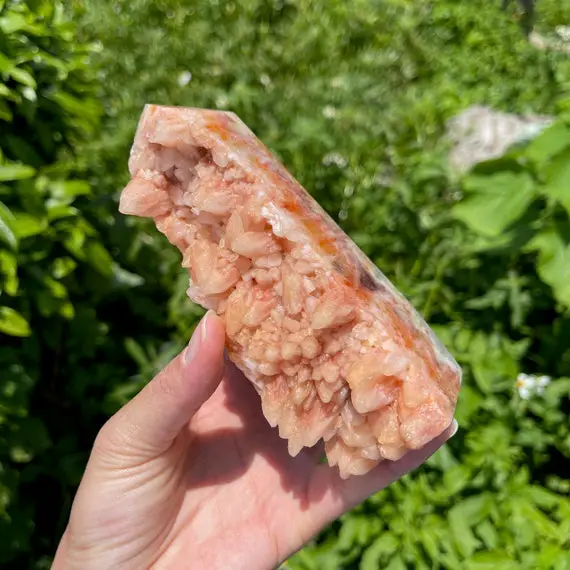 Pink Calcite Tower, Crystal Tower With Raw Edge, Obelisk Crystal, Crystal Specimen, Healing Crystal, Home Decor, #10, 1.09lb