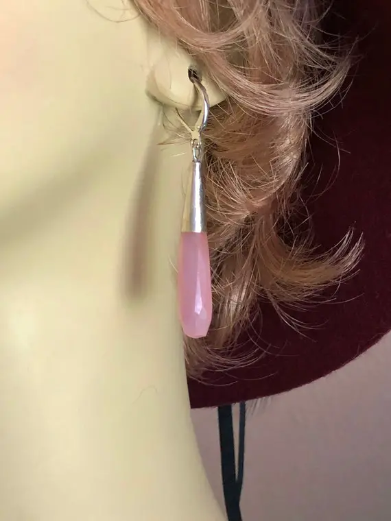 Pink Sapphire Faceted Teardrop Earrings, Silver Earrings, Silver And Pink Dangle Earrings