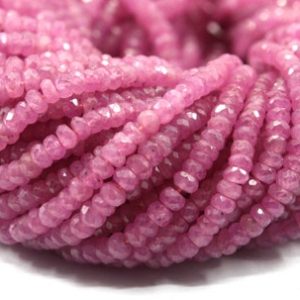 Shop Pink Sapphire Beads! 100% Natural Super Quality 1 Strand Pink Sapphire Gemstone Faceted Rondelle Beads, size 2.5-4 Mm Natural Sapphire Rondelle Beads Wholesale | Natural genuine faceted Pink Sapphire beads for beading and jewelry making.  #jewelry #beads #beadedjewelry #diyjewelry #jewelrymaking #beadstore #beading #affiliate #ad