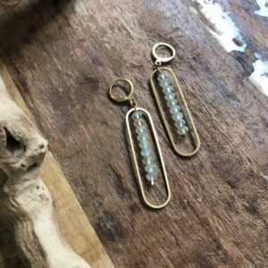 Shop Prehnite Earrings! Prehnite and brass oval earrings | Natural genuine Prehnite earrings. Buy crystal jewelry, handmade handcrafted artisan jewelry for women.  Unique handmade gift ideas. #jewelry #beadedearrings #beadedjewelry #gift #shopping #handmadejewelry #fashion #style #product #earrings #affiliate #ad