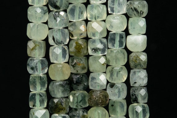 Genuine Natural Prehnite Gemstone Beads 4-5mm Light Green Faceted Cube Aa Quality Loose Beads (111732)
