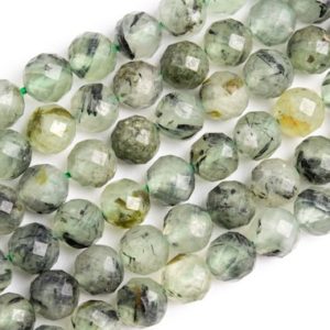 Shop Prehnite Faceted Beads! Genuine Natural Light Green Epidote In Prehnite Loose Beads Grade A Faceted Round Shape 6mm | Natural genuine faceted Prehnite beads for beading and jewelry making.  #jewelry #beads #beadedjewelry #diyjewelry #jewelrymaking #beadstore #beading #affiliate #ad