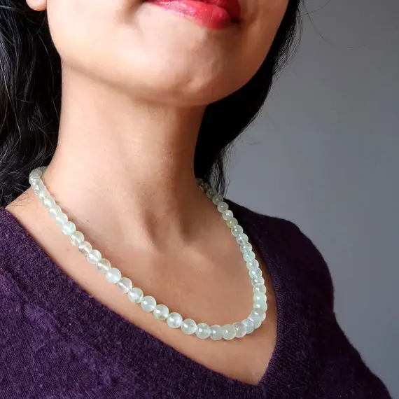 Prehnite Necklace Fresh Springtime Green Beaded Gemstone Crystal Healing Jewelry