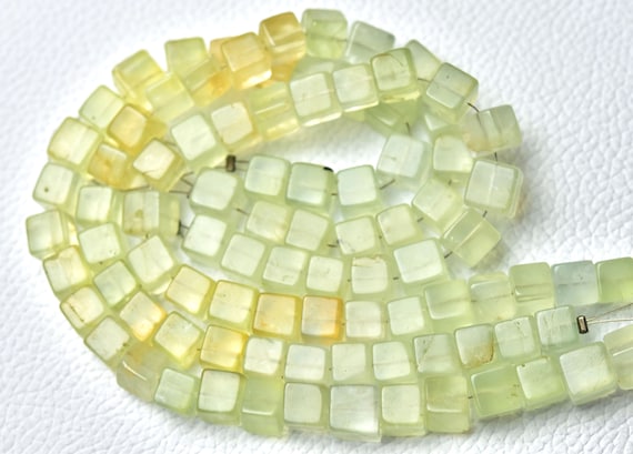 Natural Prehnite Plain Cube Beads 6mm To 7mm Smooth Cube Beads Gemstone Beads Genuine Prehnite Smooth Square Beads 8 Inches Strand No5672