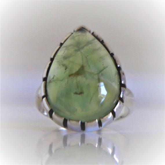 Prehnite Ring, Natural Prehnite Ring, Green Prehnite Gemstone Ring, 925 Sterling Silver Ring, Natural Prehnite Ring, Pear Ring,handmade Ring