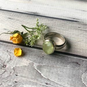 Shop Prehnite Rings! Yellow  Prehnite Size10 Sterling Silver Ring – A Stone for to Heal the Healer and Peace | Natural genuine Prehnite rings, simple unique handcrafted gemstone rings. #rings #jewelry #shopping #gift #handmade #fashion #style #affiliate #ad