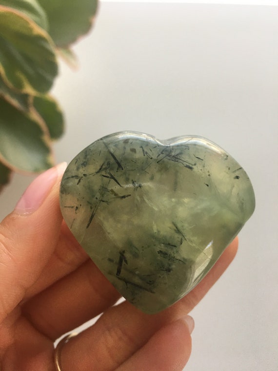Prehnite With Epidote Heart, Prehnite Crystal, Polished Prehnite, Green Prehnite, Prehnite Stone, Crystal Heart, Healing Crystal, Prehnite