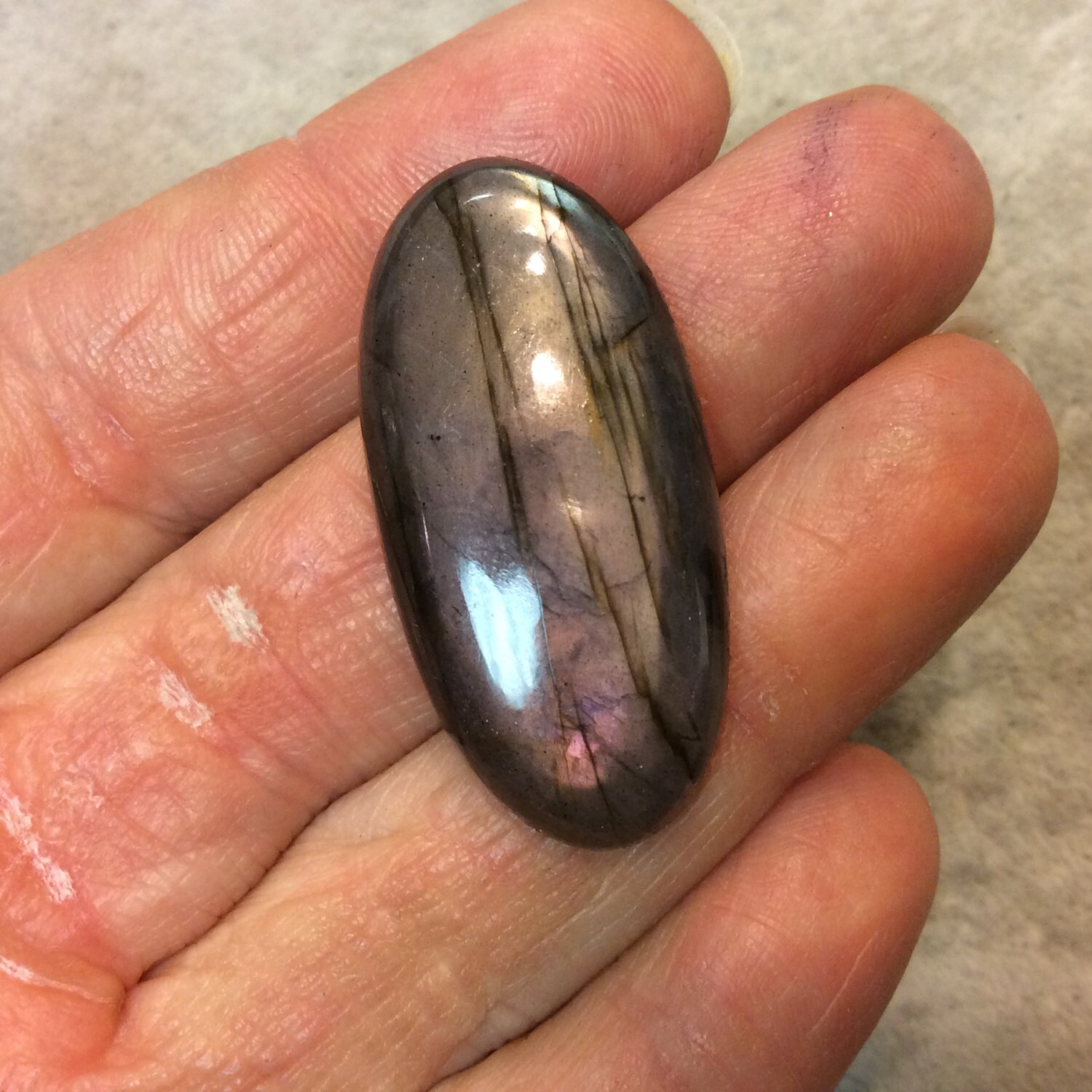 Purple Labradorite Oblong Oval Shaped Flat Back Cabochon - Measuring 19mm X 39mm, 7mm Dome Height - Natural High Quality Gemstone