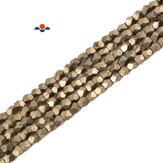 Natural Pyrite Faceted Nugget Beads Size 5-6 Mm 15.5'' Strand