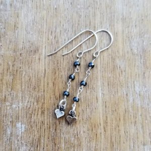 Shop Pyrite Earrings! Pyrite Gemstone Dangle and Drop Earrings Sterling Silver, Sterling Silver Heart Earrings, Dainty Black Pyrite Earrings, Valentines Earrings | Natural genuine Pyrite earrings. Buy crystal jewelry, handmade handcrafted artisan jewelry for women.  Unique handmade gift ideas. #jewelry #beadedearrings #beadedjewelry #gift #shopping #handmadejewelry #fashion #style #product #earrings #affiliate #ad