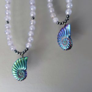 Shop Pyrite Necklaces! Pyrite Chalcedony Necklace Rainbow Sea Shell Deep Secret Stone | Natural genuine Pyrite necklaces. Buy crystal jewelry, handmade handcrafted artisan jewelry for women.  Unique handmade gift ideas. #jewelry #beadednecklaces #beadedjewelry #gift #shopping #handmadejewelry #fashion #style #product #necklaces #affiliate #ad
