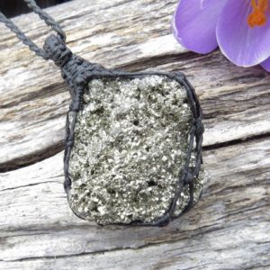 Twinkling Pyrite druzy crystal healing necklace, pyrite crystal jewelry, self care gift ideas, gold jewelry, macrame necklace, raw pyrite | Natural genuine Gemstone necklaces. Buy crystal jewelry, handmade handcrafted artisan jewelry for women.  Unique handmade gift ideas. #jewelry #beadednecklaces #beadedjewelry #gift #shopping #handmadejewelry #fashion #style #product #necklaces #affiliate #ad