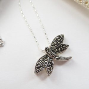 Marcasite Dragonfly Necklace, Sterling Silver Dragonfly Slide Necklace, 18" Necklace, Marcasite Sterling Silver Dragonfly Pyrite Necklace | Natural genuine Pyrite necklaces. Buy crystal jewelry, handmade handcrafted artisan jewelry for women.  Unique handmade gift ideas. #jewelry #beadednecklaces #beadedjewelry #gift #shopping #handmadejewelry #fashion #style #product #necklaces #affiliate #ad