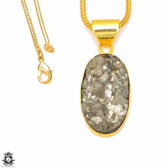Pyrite Pendant Necklaces & Free 3mm Italian 925 Sterling Silver Chain Gph253