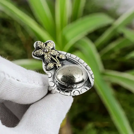 Pyrite Ring 925 Sterling Silver Ring Adjustable Ring 18k Gold Plated Genuine Gemstone Ring Handmade Flower Ring Christmas Gift For Mom