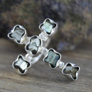 Shop Pyrite Rings! Size 6 Natural Peruvian Golden Pyrite, Fool's Gold cross ring, Sterling Silver Ring, Handmade Ring Natural Stone. Healing Stone | Natural genuine Pyrite rings, simple unique handcrafted gemstone rings. #rings #jewelry #shopping #gift #handmade #fashion #style #affiliate #ad