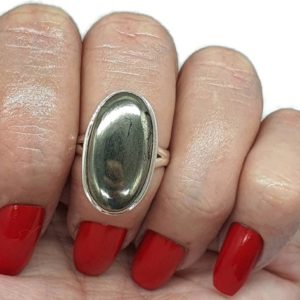 Shop Pyrite Rings! Pyrite Ring, Size 7.5, Sterling Silver, Oval Shaped, Metallic Lustre, Shiny Brass Coloured Stone, Prosperity Gemstone, Stone of Luck | Natural genuine Pyrite rings, simple unique handcrafted gemstone rings. #rings #jewelry #shopping #gift #handmade #fashion #style #affiliate #ad