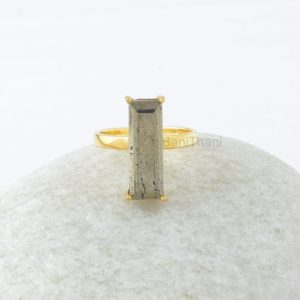 Shop Pyrite Jewelry! Pyrite Ring – Solid Silver – Handmade Ring – 6x18mm Rectangle – Gold Plated Ring – Trendy Jewelry  – Jewelry for Strength – Gift for Sister | Natural genuine Pyrite jewelry. Buy crystal jewelry, handmade handcrafted artisan jewelry for women.  Unique handmade gift ideas. #jewelry #beadedjewelry #beadedjewelry #gift #shopping #handmadejewelry #fashion #style #product #jewelry #affiliate #ad