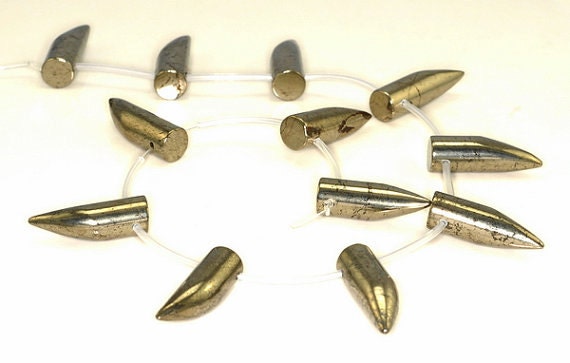 30x10mm Palazzo Iron Pyrite Gemstone, Top-drilled, Round Bullet Horn Loose Beads 16 Inch Full Strand Lot 1,2,6,12 And 20 (90114719-411)
