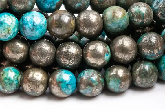 Pyrite Gemstone Beads 8mm Aqua Blue Round Aaa Quality Loose Beads (104592)