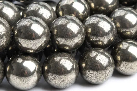 Genuine Natural Pyrite Gemstone Beads 9-10mm Copper Round Aaa Quality Loose Beads (102306)