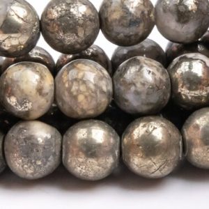 Shop Pyrite Beads! Genuine Natural Pyrite Gemstone Beads 6MM Gold & White Round AAA Quality Loose Beads (102955) | Natural genuine beads Pyrite beads for beading and jewelry making.  #jewelry #beads #beadedjewelry #diyjewelry #jewelrymaking #beadstore #beading #affiliate #ad