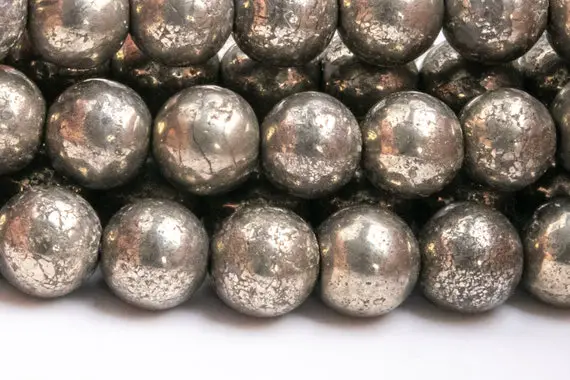 Genuine Natural Pyrite Gemstone Beads 6mm Copper Round Aaa Quality Loose Beads (102142)