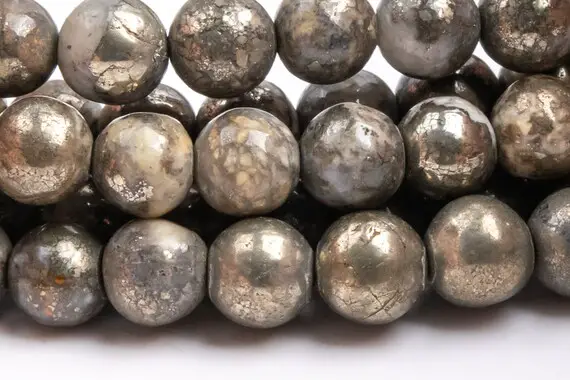 Genuine Natural Pyrite Gemstone Beads 6mm Gold & White Round Aaa Quality Loose Beads (102955)