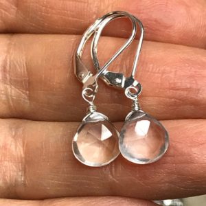 Shop Quartz Crystal Earrings! Natural clear Rock Quartz stone earrings,  everyday dangles, minimalist jewelry, sterling silver. | Natural genuine Quartz earrings. Buy crystal jewelry, handmade handcrafted artisan jewelry for women.  Unique handmade gift ideas. #jewelry #beadedearrings #beadedjewelry #gift #shopping #handmadejewelry #fashion #style #product #earrings #affiliate #ad