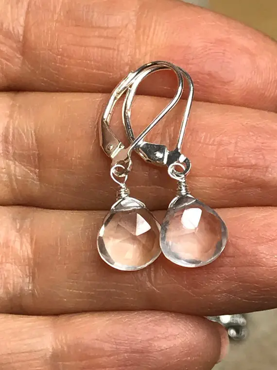 Natural Clear Rock Quartz Stone Earrings,  Everyday Dangles, Minimalist Jewelry, Sterling Silver.