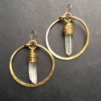 Raw Quartz Hoop Earrings / Hammered Brass / Boho / Wire Wrapped Jewelry / Statement Earrings / Healing Crystal Daniellerosebean Dangle Hoops | Natural genuine Gemstone jewelry. Buy crystal jewelry, handmade handcrafted artisan jewelry for women.  Unique handmade gift ideas. #jewelry #beadedjewelry #beadedjewelry #gift #shopping #handmadejewelry #fashion #style #product #jewelry #affiliate #ad